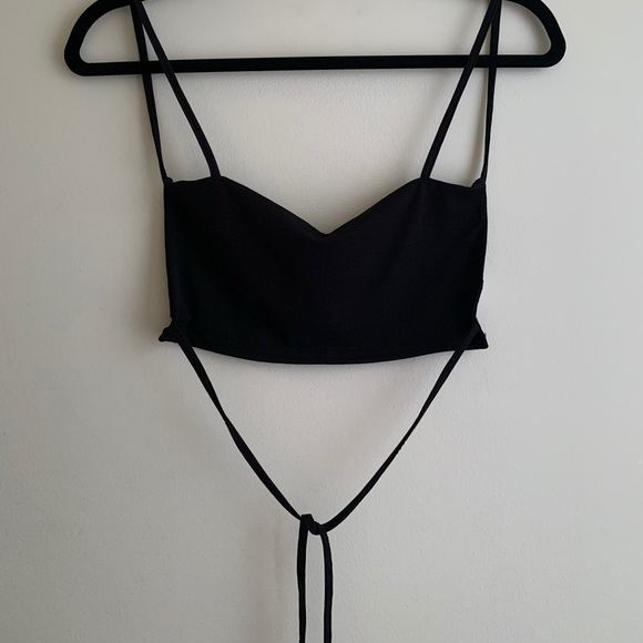 PrettyLittleThing Tops - Black Straight Neck Tank Top with Tie Back